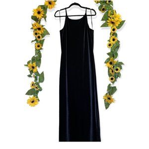 Vintage Black Velvet Maxi Spaghetti Reggio Dress Sz Large 14